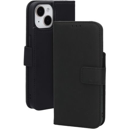 Mobiparts Wallet Housse iPhone 15 MagSafe Etui en Cuir Véritable Porte-Monnaie - Noir