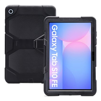 Xccess Survivor Essential Coque Samsung Galaxy Tab S10 FE Coque arrière en Plastique rigide,Silicone + Support Amovible - Noir