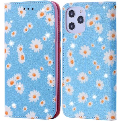 Mobigear Daisies iPhone 12 Pro Max Étui Portefeuille - Bleu