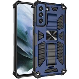 Mobigear Armor Stand Coque Samsung Galaxy S21 FE Coque arrière Rigide Anti-Chocs avec Support Amovible - Bleu