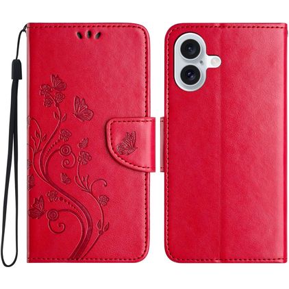 Mobigear Flowers Housse iPhone 16 Etui Porte-Monnaie - Rouge