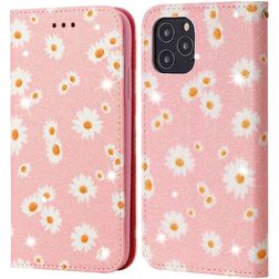 Mobigear Daisies Housse iPhone 12 Pro Max Etui Porte-Monnaie - Rose