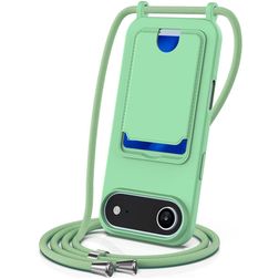 Mobigear Lanyard Card iPhone Air Silicone Coque avec cordon et porte-cartes - Vert