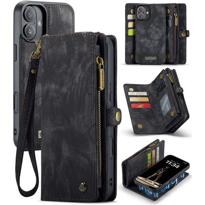 Caseme 008 Housse iPhone 16 Plus Etui avec Coque Détachable Porte-Monnaie - Noir
