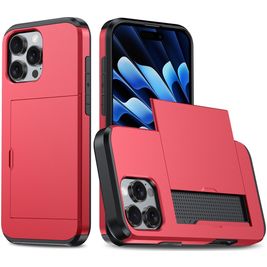 Mobigear Card Coque iPhone 16 Pro Max Coque arrière Rigide Anti-Chocs avec Porte-Cartes - Rouge