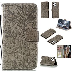Mobigear Flowers Housse iPhone 12 Pro Etui Porte-Monnaie - Gris
