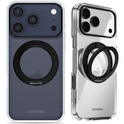 Mobilize 360 Rotating Ring Coque iPhone 17 Pro Max MagSafe Coque arrière Rigide avec Anneau-Support - Noir