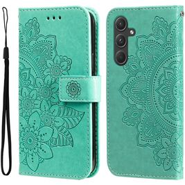 Mobigear Flowers Housse Samsung Galaxy A55 Etui Porte-Monnaie - Vert