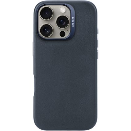 Decoded Coque iPhone 16 Pro MagSafe Coque arrière en Cuir Véritable - Bleu Marin