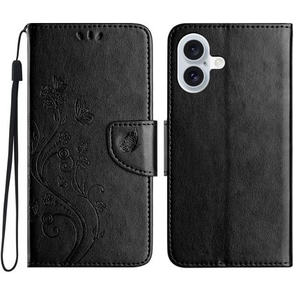 Mobigear Flowers Housse iPhone 16 Etui Porte-Monnaie - Noir