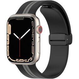 Mobigear Stripe Mag Bracelet Silicone pour Apple Watch Fermeture magnétique - 42/41/40/38 mm - Noir / Gris