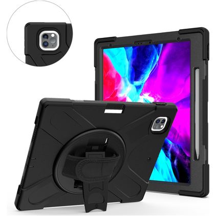 Mobigear SureGrip XGuard Coque iPad Pro 13 Pouces (2024) Coque arrière en Plastique rigide,Silicone + Porte-crayon + Bandoulière + Support Amovible - Noir