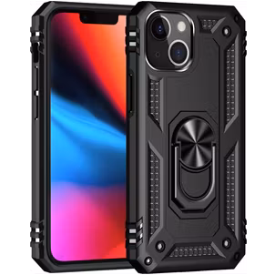 Mobigear Armor Ring Coque iPhone 13 Coque arrière Rigide Anti-Chocs avec Anneau-Support - Noir
