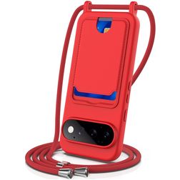 Mobigear Lanyard Card Google Pixel 11 Pro Coque avec cordon en Silicone et Porte-Cartes - Rouge