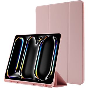 Mobigear Tri-Fold Gel Coque iPad Pro 13 Pouces (2024) Etui en TPU,Similicuir + Porte-crayon - Rose