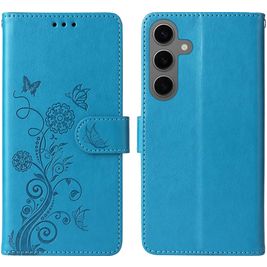 Mobigear Flowers Housse Samsung Galaxy S24 FE Etui Porte-Monnaie - Bleu