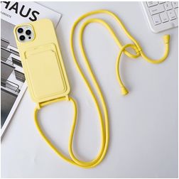 Mobigear Lanyard Card iPhone 15 Pro Coque avec cordon en Silicone et Porte-Cartes - Jaune