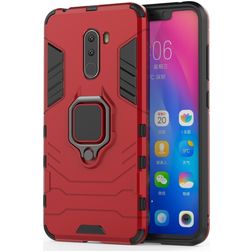Mobigear Armor Ring Coque Xiaomi Pocophone F1 Coque arrière Rigide Anti-Chocs avec Anneau-Support - Rouge