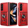 Mobigear Armor Ring Cam Slide Coque Samsung Galaxy Z Fold 7 Coque arrière Rigide Anti-Chocs avec Anneau-Support et Protecteur Lentilles - Rouge