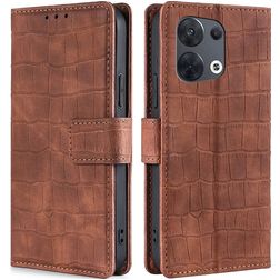 Mobigear Croco Housse OPPO Reno 8 5G Etui Porte-Monnaie - Marron