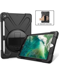 Mobigear SureGrip XGuard Coque iPad 6 (2018) Coque arrière en Plastique rigide,Silicone + Porte-crayon + Bandoulière + Support Amovible - Noir