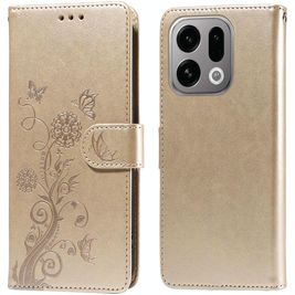 Mobigear Flowers Housse OPPO Find X9 Etui Porte-Monnaie - Or