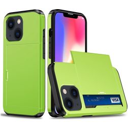 Mobigear Card Coque iPhone 15 Plus Coque arrière Rigide Anti-Chocs avec Porte-Cartes - Vert