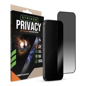 Striker Xtreme Impact Privacy iPhone 17 Pro Max Verre trempé Protection d'écran Confidentialité - Compatible Coque - Noir