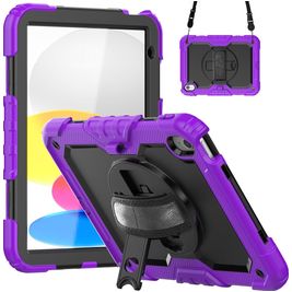 Mobigear SureGrip Xtreme Coque iPad 10 (2022) Coque arrière en Plastique rigide,Silicone + Bandoulière + Support Amovible - Violet