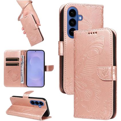 Mobigear Butterfly Housse Samsung Galaxy S26 Etui Porte-Monnaie - Rose doré