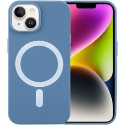 Mobigear Rubber Touch Coque iPhone 15 MagSafe Coque arrière en Silicone - Bleu