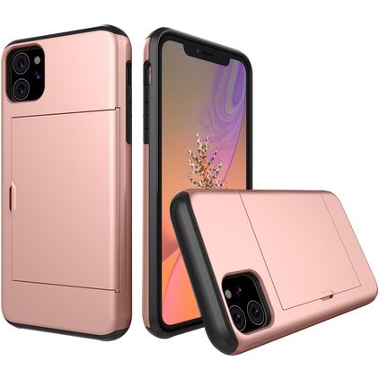 Mobigear Card Coque iPhone 11 Coque arrière Rigide Anti-Chocs avec Porte-Cartes - Rose doré
