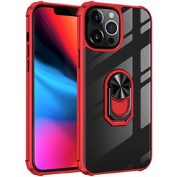 Mobigear Crystal Ring Coque iPhone 14 Pro Max Coque arrière Rigide avec Anneau-Support - Transparent / Rouge