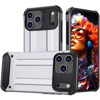 Mobigear Outdoor Coque iPhone 17 Pro Coque arrière Rigide Anti-Chocs - Argent