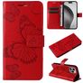 Mobigear Butterfly Housse iPhone 16 Pro Max Etui Porte-Monnaie - Rouge