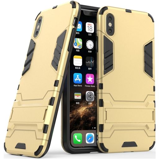 Mobigear Armor Stand Coque iPhone XS Max Coque arrière Rigide Anti-Chocs avec Support Amovible - Or