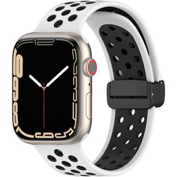 Mobigear Sport Plus Mag Bracelet Silicone pour Apple Watch Fermeture magnétique - 42/41/40/38 mm - Noir / Blanc