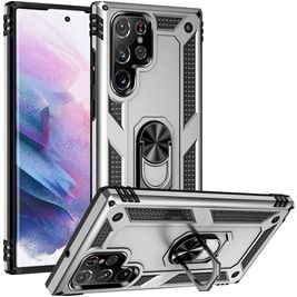 Mobigear Armor Ring Coque Samsung Galaxy S23 Ultra Coque arrière Rigide Anti-Chocs avec Anneau-Support - Argent