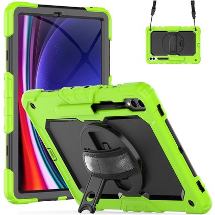 Mobigear SureGrip Xtreme Coque Samsung Galaxy Tab S9 Plus Coque arrière en Plastique rigide,Silicone + Porte-crayon + Bandoulière + Support Amovible - Vert