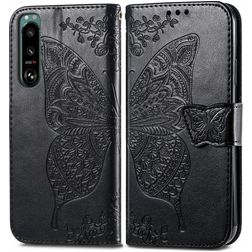 Mobigear Butterfly Housse Sony Xperia 5 IV Etui Porte-Monnaie - Noir