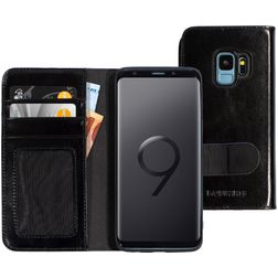 Mobiparts Excellent Wallet 2.0 Housse Samsung Galaxy S9 Etui en Cuir Véritable Porte-Monnaie - Jade Black