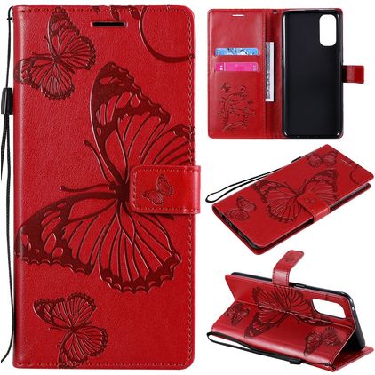 Mobigear Butterfly Housse OPPO Reno 4 Etui Porte-Monnaie - Rouge