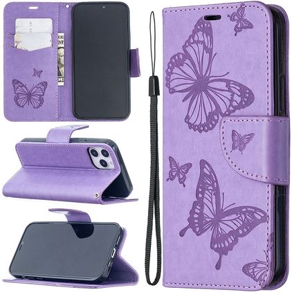 Mobigear Butterfly Housse iPhone 12 Pro Etui Porte-Monnaie - Violet