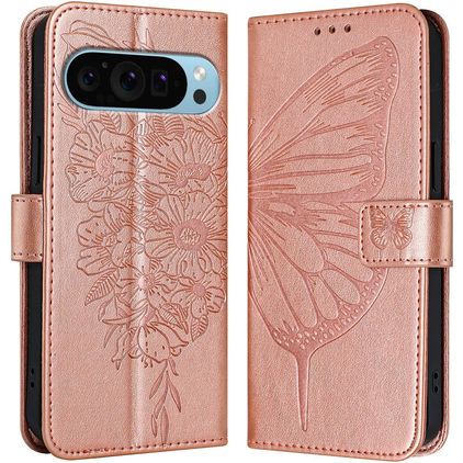 Mobigear Butterfly Housse Google Pixel 9 Pro XL Etui Porte-Monnaie - Rose doré
