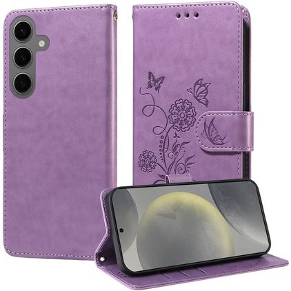 Mobigear Flowers Housse Samsung Galaxy S25 Etui Porte-Monnaie - Violet