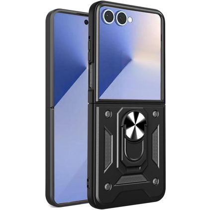 Mobigear Armor Ring Samsung Galaxy Z Flip 7 Plastique rigide Coque arrière Antichoc avec bague de maintien - Noir