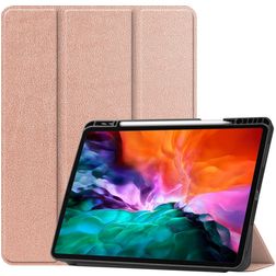 Mobigear Tri-Fold Gel Coque iPad Pro 12.9 Pouces (2022) Etui en TPU,Similicuir + Porte-crayon - Rose doré