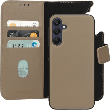 Mobiparts Samsung Galaxy A25 Coque Cuir véritable Étui 2en1 avec coque amovible Portefeuille - Taupe