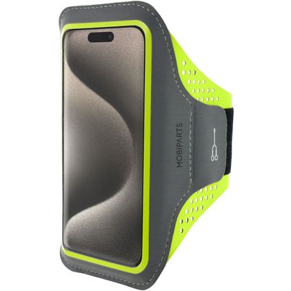 Mobiparts Comfort Fit Brassard Téléphone iPhone 15 Pro Brassard Coque de Sport en Neoprène - Neon Green