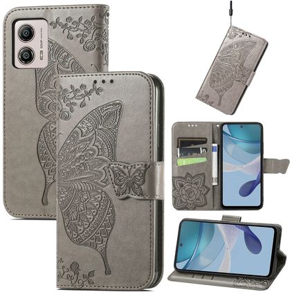 Mobigear Butterfly Housse Motorola Moto E13 Etui Porte-Monnaie - Gris